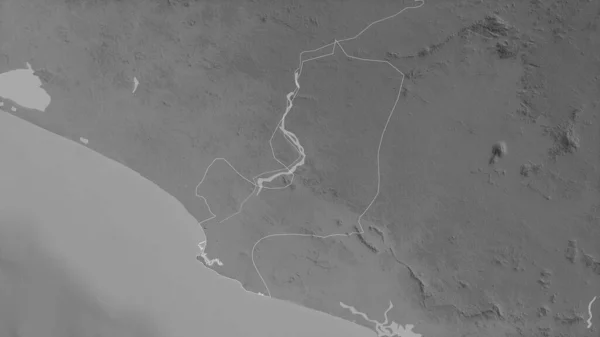 Montserrado Okręg Liberia Mapa Szarości Jeziorami Rzekami Kształt Nakreślony Stosunku — Zdjęcie stockowe