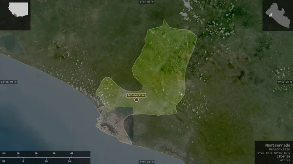 Montserrado Condado Libéria Imagens Satélite Forma Apresentada Contra Sua Área — Fotografia de Stock