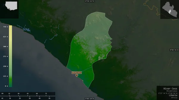 River Cess Graafschap Liberia Gekleurde Schaduwgegevens Met Meren Rivieren Vorm — Stockfoto
