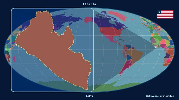 Втілений Точки Зору Ліберії Контур Перспективними Лініями Проти Глобальної Карти — стокове фото