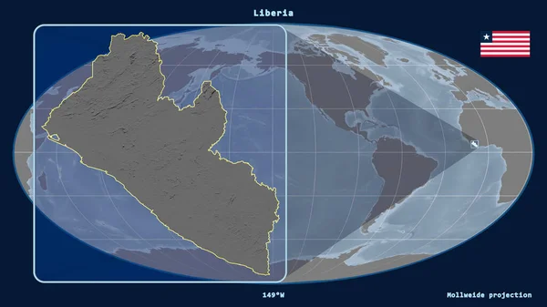 Втілений Точки Зору Ліберії Контур Перспективними Лініями Проти Глобальної Карти — стокове фото