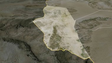Libya 'nın Ghat ilçesi yakınlaştırıldı ve altı çizildi. Uydu görüntüleri. 3B görüntüleme