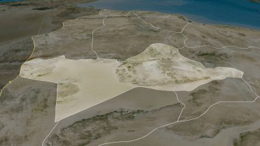 Libya 'nın Wadi ash Shati ilçesi yakınlaştırıldı ve altı çizildi. Uydu görüntüleri. 3B görüntüleme