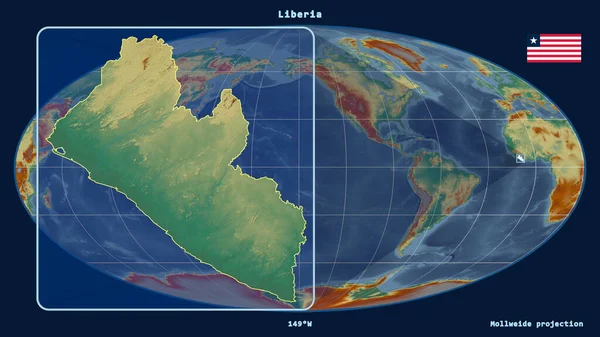 Втілений Точки Зору Ліберії Контур Перспективними Лініями Проти Глобальної Карти — стокове фото