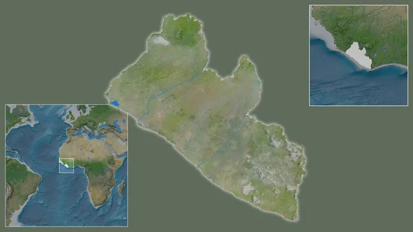 Крупный План Либерии Расположение Регионе Центре Крупномасштабной Карты Мира Спутниковые — стоковое фото