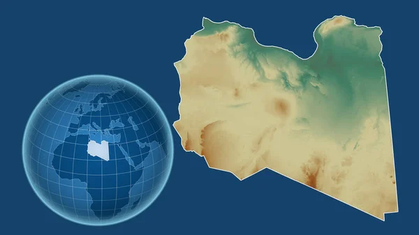 Libyen Globus Mit Der Form Des Landes Gegen Gezoomte Landkarte — Stockfoto