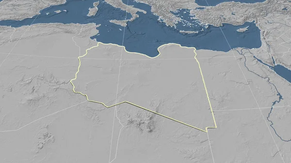 Libia Vecindario Perspectiva Oblicua Distante Forma Delineada Mapa Elevación Escala —  Fotos de Stock