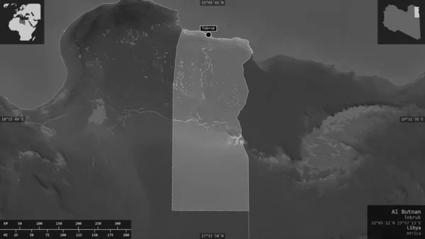 Аль Бутан Район Лівії Граймасштабна Карта Озерами Річками Форма Представлена — стокове фото