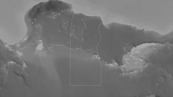 Butnan Distrito Libia Mapa Escala Grises Con Lagos Ríos Forma — Foto de Stock