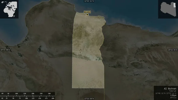 Butnan Dystrykt Libii Zdjęcia Satelitarne Kształt Przedstawiony Swoim Obszarze Kraju — Zdjęcie stockowe