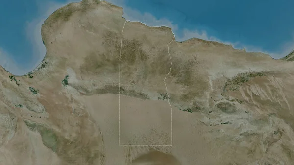 Butnan Distrito Líbia Imagens Satélite Forma Delineada Contra Sua Área — Fotografia de Stock