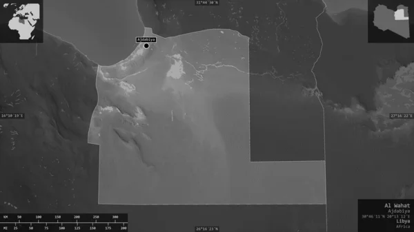 Аль Вахат Район Лівії Граймасштабна Карта Озерами Річками Форма Представлена — стокове фото