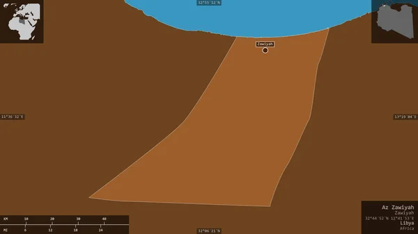 リビアの地区 Zawiyah 湖や川でパターン化された固体 有益なオーバーレイとその国の領域に対して提示形状 3Dレンダリング — ストック写真
