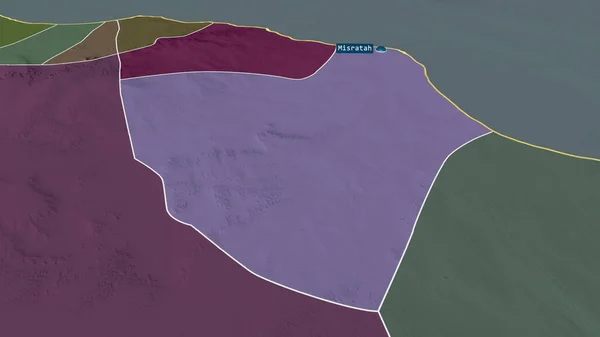Misratah Distretto Della Libia Ingrandito Evidenziato Con Capitale Mappa Colorata — Foto Stock