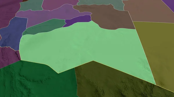 Murzuq Distriktet Libyen Zoomade Och Markerade Färgad Och Klumpig Karta — Stockfoto