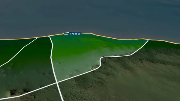 トリポリ リビアの地区が拡大し 首都で強調表示されました 主な物理的な風景機能 3Dレンダリング — ストック写真