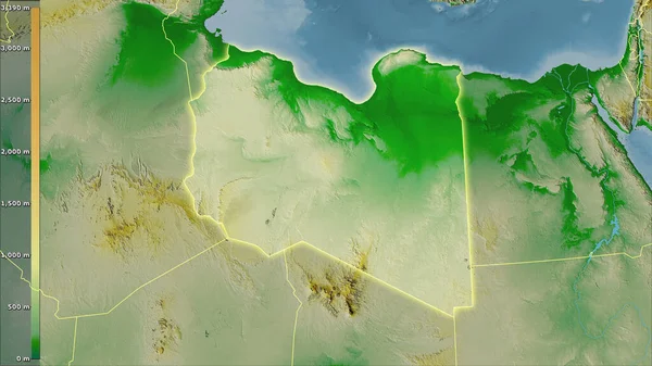 Фізична Карта Лівійської Території Стереографічній Проекції Легендою Сирою Композицією Растрових — стокове фото