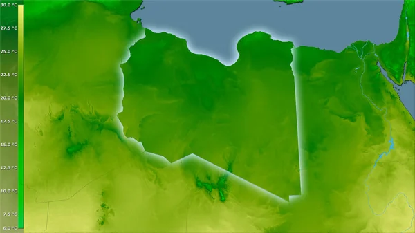 Середньорічна Температура Лівійській Зоні Стереографічній Проекції Легендою Сирою Композицією Растрових — стокове фото