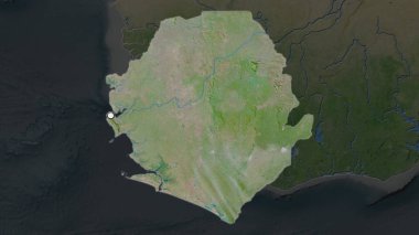 Sierra Leone 'nin vurgulanmış bölgesi. Mahallesinin doyumsuz haritasında sermaye noktası var. Uydu görüntüleri