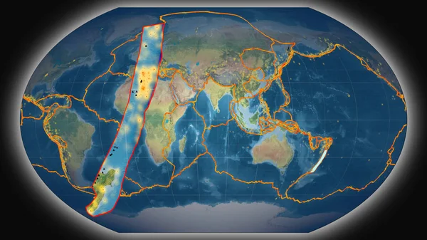 Тектонічна Плита Кермадек Була Витягнута Представлена Проти Глобальної Топографічної Карти — стокове фото