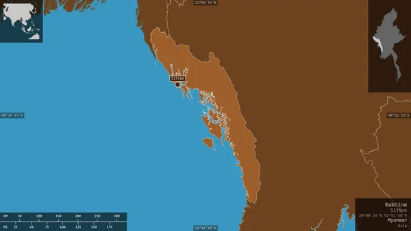 Rakhine Estado Myanmar Sólidos Modelados Con Lagos Ríos Forma Presentada — Foto de Stock