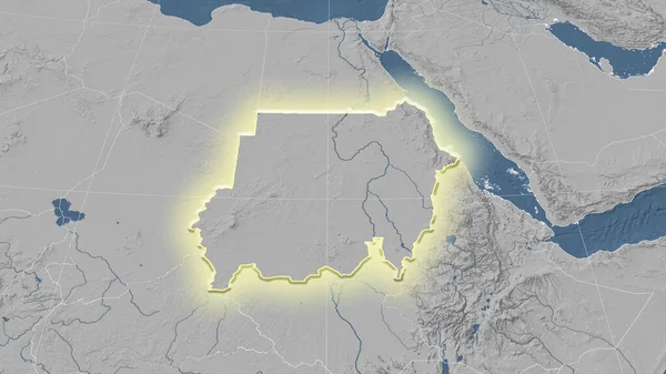 Sudan Dintorni Prospettiva Obliqua Distante Forma Brillava Mappa Dell Elevazione — Foto Stock