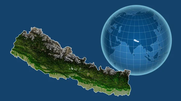 Nepal Globo Con Forma Del País Contra Mapa Ampliado Con — Foto de Stock