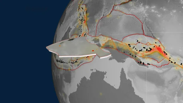 Manuská Tektonická Destička Protáhla Proti Zeměkouli Mapa Výšky Stupních Šedi — Stock fotografie