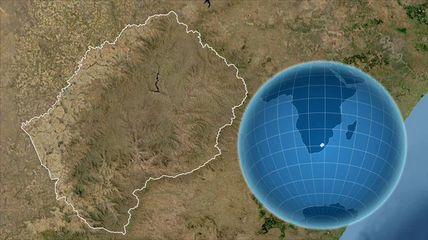 レソトだ アウトラインを持つ拡大地図に対して国の形を持つグローブ 衛星画像 — ストック写真