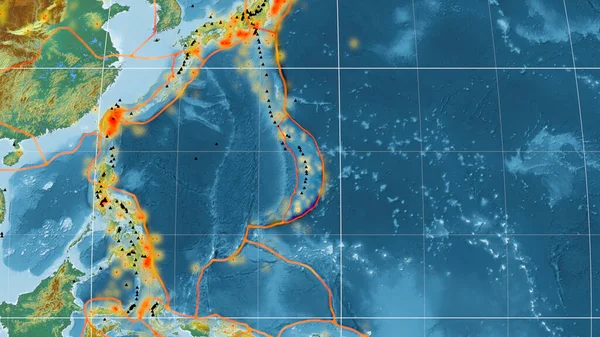 Mariana Tektonická Deska Nastíněná Globální Topografické Reliéfní Mapě Mollweidově Projekci — Stock fotografie