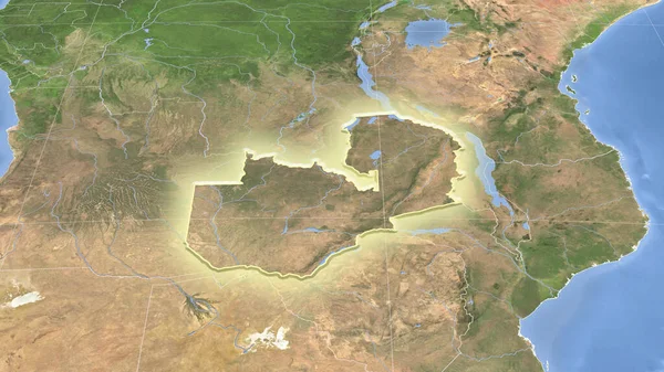 Zambia Zijn Omgeving Afstandelijk Schuin Perspectief Vorm Gloeide Satellietbeelden — Stockfoto