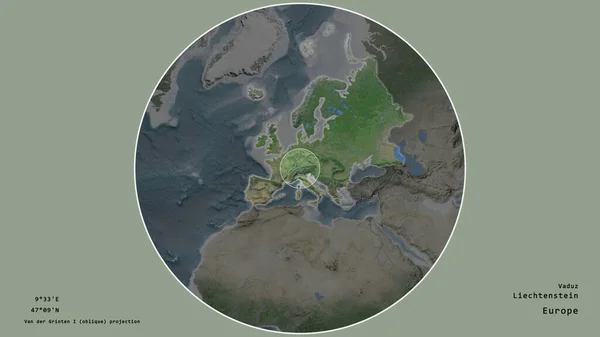 Liechtensteins Territorium Markerat Med Cirkel Den Storskaliga Kartan Över Kontinenten — Stockfoto