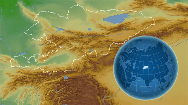 Kirghizistan Globo Con Forma Del Paese Contro Mappa Ingrandita Con — Foto Stock