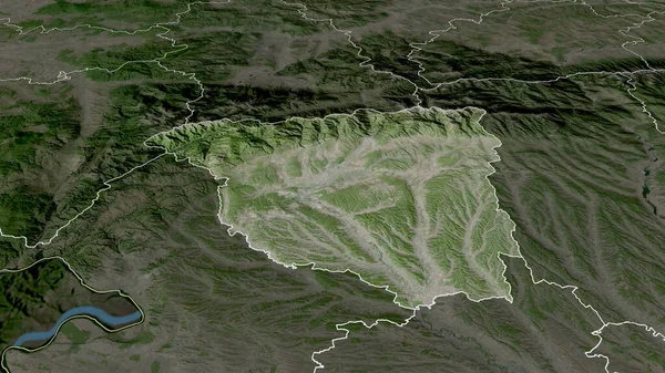 Gorj Comté Roumanie Zoomé Mis Évidence Imagerie Satellite Rendu — Photo