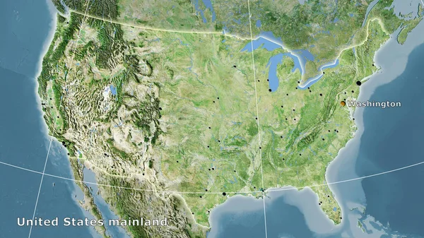 Stereografik Projeksiyondaki Uydusu Üzerinde Birleşik Devletler Anakara Alanı Ana Kompozisyon — Stok fotoğraf