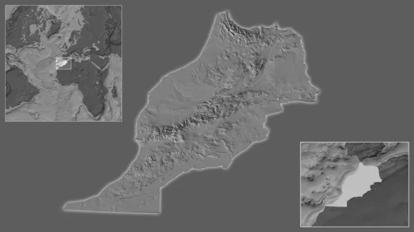 Nahaufnahme Marokkos Und Seiner Lage Der Region Und Zentrum Einer — Stockfoto