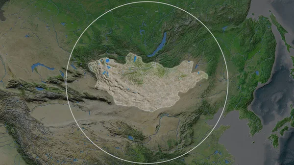 Rozšířená Oblast Mongolska Obklopená Kruhem Pozadí Jeho Okolí Satelitní Snímky — Stock fotografie