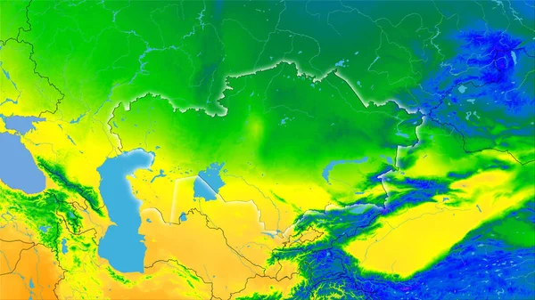 Área Kazajstán Mapa Anual Temperatura Proyección Estereográfica Composición Cruda Capas — Foto de Stock
