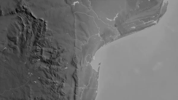 莫桑比克马普托省 有湖泊和河流的灰度地图 形状与它的国家相对应 3D渲染 — 图库照片