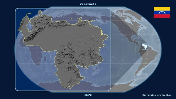 Nagyítás Venezuelára Perspektívákkal Kavrayskiy Kivetítés Globális Térképével Szemben Alakzat Bal — Stock Fotó