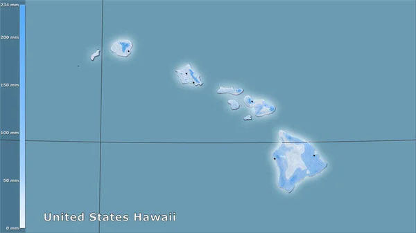 凡例と立体投影の米国ハワイエリア内の乾燥した月の降水量 主な組成 — ストック写真