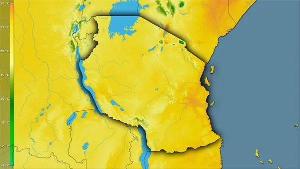 Średnia Temperatura Najcieplejszego Kwartału Rejonie Tanzanii Projekcji Stereograficznej Legendą Surowa — Zdjęcie stockowe