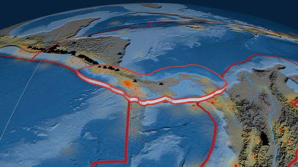 Panamská Tektonická Deska Vytlačila Zeměkouli Topografie Bathymetrie Barevná Mapa Nadmořské — Stock fotografie