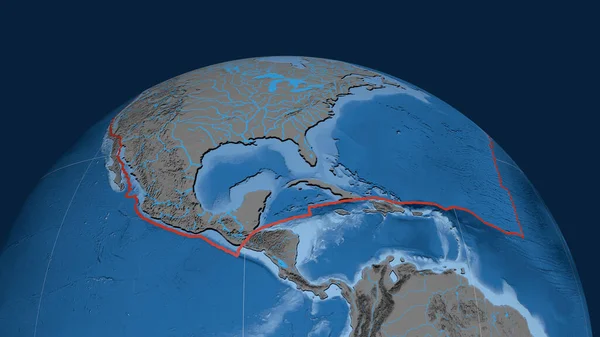 Nordamerikanische Tektonische Platte Umrissen Auf Dem Globus Topographie Und Bathymetrie — Stockfoto