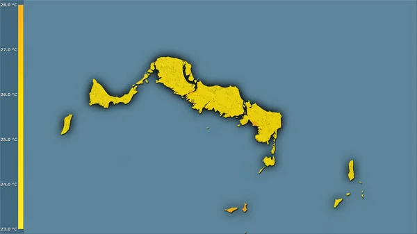 Średnia Temperatura Najcieplejszego Kwartału Obszarze Wysp Turków Caicos Projekcji Stereograficznej — Zdjęcie stockowe