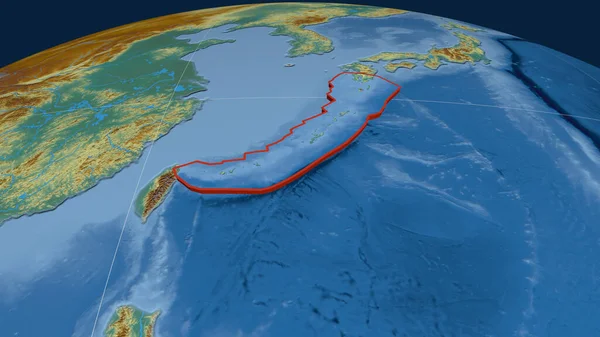 Piastra Tettonica Okinawa Estrusa Sul Globo Mappa Topografica Rilievo Rendering — Foto Stock