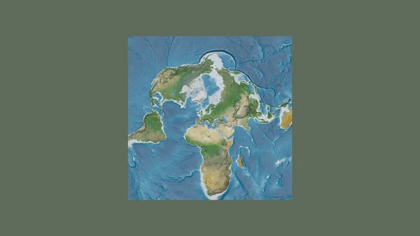 Square frame of the large-scale map of the world in an oblique Van der Grinten projection centered on the territory of Slovakia. Satellite imagery