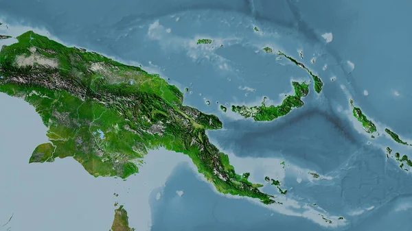 Papua Nuova Guinea Sulla Mappa Satellitare Nella Proiezione Stereografica Composizione — Foto Stock