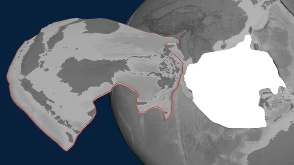 Sunda Tektonische Plaat Geëxtrudeerd Gepresenteerd Tegen Wereldbol Grayscale Hoogte Kaart — Stockfoto