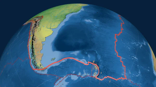 Piastra Tettonica Del Sud America Delineata Sul Globo Carta Topografica — Foto Stock